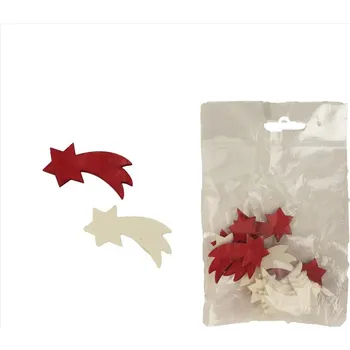 Vánoční dekorace Dřevěné komety 4cm - 12 ks bílé, červené