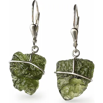 Náušnice Stříbrné visací náušnice s nebroušenými vltavíny P36 0010