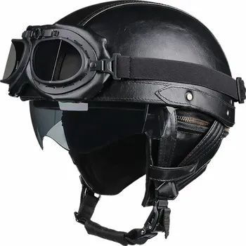 Helma na motorku Retro helma na motorku s brýlemi černá Velikost: L