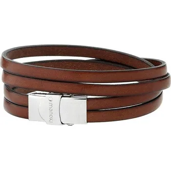 Náramek Manoki Pánský náramek Rafael z pravé kůže a chirurgické oceli BA337A Hnědá