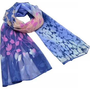 Šála Šála vzdušná - modrá s potiskem listů