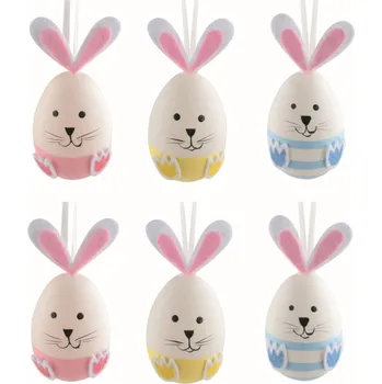 Velikonoční dekorace Velikonoční vejce plastová Zajíčci 6 cm na zavěšení, 6 ks v sáčku