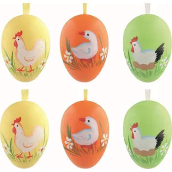 Sada velikonočních plastových vajec malované Velikonoce 6 cm na zavěšení, 6 ks v sáčku