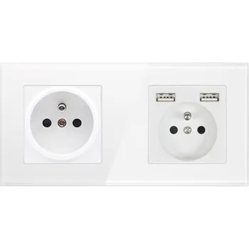 Elektrická zásuvka SRAN Elektrická zásuvka 2x230V+2xUSB 5V/2.1A bílá včetně rámečku sklo bílé