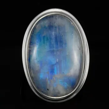 Prsten Velký stříbrný prsten (Ag 925/1000) s bílým měsíčním kamenem QAA, cca 31 x 22 mm, nádherná modrá opalizace, POUZE VELIKOST 57 (ME2401R)
