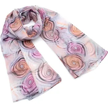 Šála Šála vzdušná - bílo-fialová s potiskem kruhů