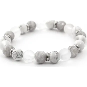 Náramek AGATO Minerální korálkový náramek z howlitu, jadeitu a křišťálu MINK124/18