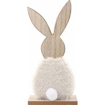 Velikonoční dekorace Zajíc dřevěný v bílém kožíšku 11 x 23 x 4 cm na postavení