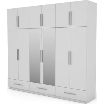 Šatní skříň Skříň eMeblast Bílá Výklopná 3 Zásuvky se zrcadlem 260x240x56 cm