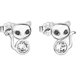 Stříbrné náušnice pecka s krystaly Swarovski bílá kočka 31250.1