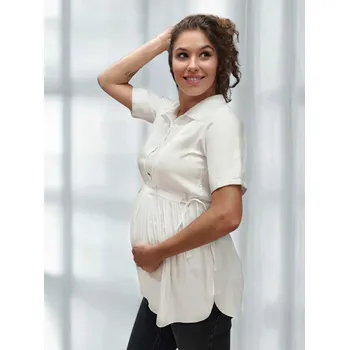 Elegantní těhotenská a kojicí košile Lara 3v1 - bílá ecru, krátký rukáv Velikost: XL