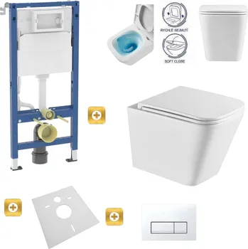 Klozet Závěsný set GEBERIT Duofix Basic+ WC mísa Erga Mery+ 51x36 cm + WC sedátko + splachovací tlačítko, bílá, GEBERIT-MERY-TO2-WH-SET1