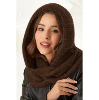 Šála Dámská komínová šála s kapucí 48-495 čokoládová - AJS uni