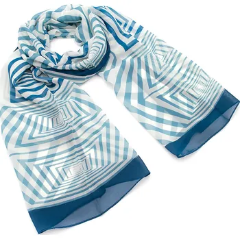 Šála Šála vzdušná - bílo-modrá s geometrickým potiskem