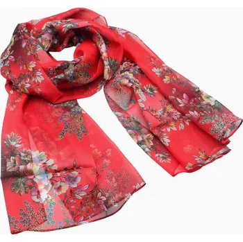 Šála Šála vzdušná - červená s potiskem květin