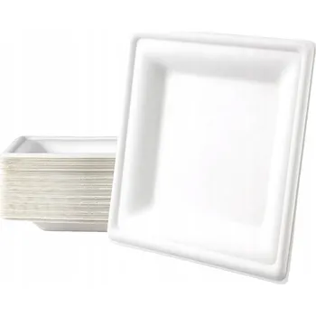 Jednorázové nádobí Obdélníkové talíře z cukrové třtiny bílé 15,5 cm