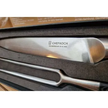 Kuchyňský nůž NŮŽ A VIDLIČKA NA MASO ŠÉFKUCHAŘE JAPONSKÁ OCEL VG-10 CHEFKOCH