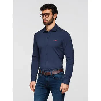 Pánská bavlněná košile REGULAR s kontrastní výšivkou - tmavě modrá V2 K697 - XL