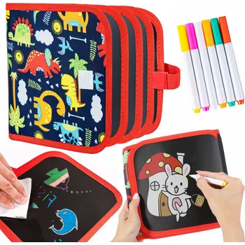 Magnetická kreslící tabulka KŘÍDOVÁ TABULE KNIHA KŘÍDOVÉ PEROVÉ FIXY DINOSAURUS