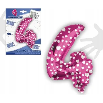 Balónek Růžový balónek ve tvaru číslice 4 se srdíčky, 40 cm