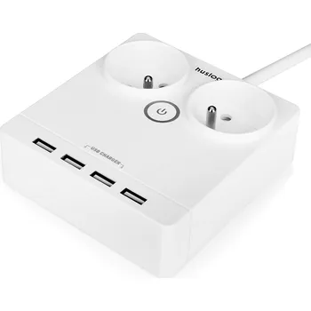 Nabíjecí stanice Huslog 12W 2xzásuvka, 4xUSB bílá