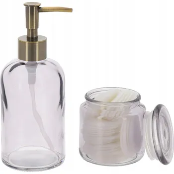 Dávkovač mýdla KOUPELNOVÁ SADA SKLENĚNÁ DÁVKOVAČ NA MÝDLO 410ML ZÁSOBNÍK NA VATOVÉ TYČINKY 2KS