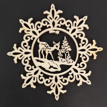 Vánoční dekorace AMADEA Dřevěna ozdoba vločka se srncem 6 cm