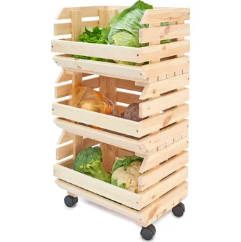 regál Krabička Pinus dřevěný na kolečkách 39x30x75 cm