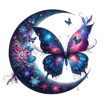 Jedlá dekorace na dort Jedlý tisk – Vesmírný měsíc a mlhovinoví motýli Ø13 Jedlý papír