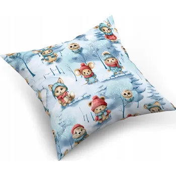 Polštář Povlak na polštář ZIMNÍ jeskyně 40x40 cm, Zimní zvířata, Modrá