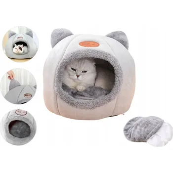 Pelíšek pro kočku DOMEČEK pro kočky pelíšek PLYŠOVÝ domek L lehátko 31-2 šedý