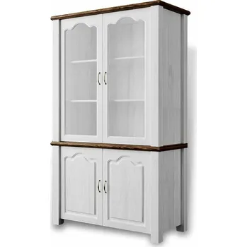 Komoda Vitrína Merlin 4D - masiv borovice Odstín: Šedá krycí barva