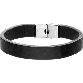 Náramek Manoki Pánský kožený náramek Stephano Black - chirurgická ocel, kůže BA801B Černá 21 cm (možnost zkrácení)
