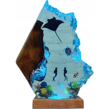 Lampička NOČNÍ LAMPA ŽELVA POTÁPĚČ PRO DĚTI DŘEVĚNÁ EPOXIDOVÁ PRYSKYŘICE DÁREK