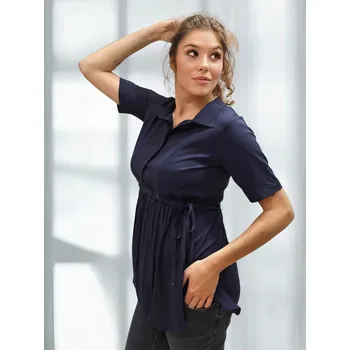 Elegantní těhotenská a kojicí košile Lara 3v1 - tmavě modrá, krátký rukáv Velikost: S