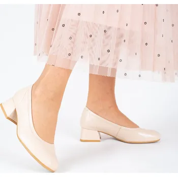 Dámské lodičky Dámské béžové kožené lodičky Letizia s nízkým blokovým podpatkem Velikost: 39