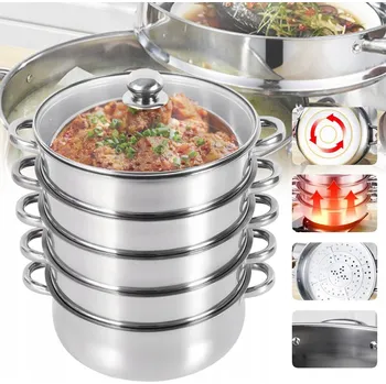 Hrnec 5-VRSTVÝ PAŘNÍ HRNEC, HRNEC NA VAŘENÍ SE SKLENĚNOU POKLICÍ, PRO DOMÁCNOST