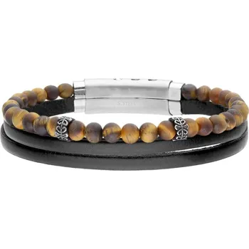 Náramek Manoki Pánský náramek Gerard - 6 mm tygří oko, pravá kůže, ocel BA1173A Hnědá 20,5 cm