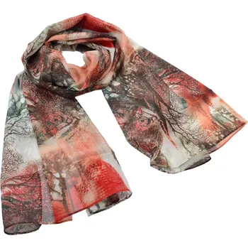 Šála Šála vzdušná - hnědo-oranžová s potiskem