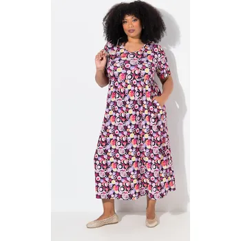 Dámské šaty Ulla Popken, Plus size Maxi šaty, A střih, výstřih do V, krátké rukávy, kapsy pro plnoštíhlé nadměrná velikost, 838512100-1129, černý, 46/48, Nadměrné velikosti, Plus size oblečení, Oblečení pro boubelky, Oblečení pro baculky, Oblečení pro plnoštíhlé, Obl