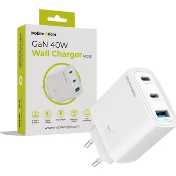 Mobilní telefon Mobile Origin GaN 40W Wall Charger MO13 1 USB-A + 2 USB-C FRL-GAN40W-MO13