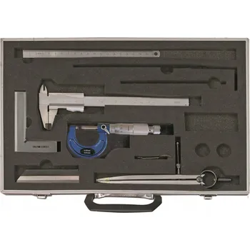 Posuvné měřítko MIKROMETR 0-25 mm + ÚHELNÍK 100 mm + PRAVÍTKO 100 mm DIN874/0 + POSUVNÉ MĚŘÍTKO 150 mm + KRUŽÍTKO