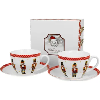DUO Gifts DG - Vánoční porcelanové šálky s podšálkem NUTCRACKERS v dárkovém balení 2 ks - 280 ml