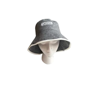 Klobouk BELUTO Saunový klobouk - šedý s lemem a nápisem Sauna