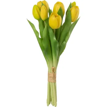 umělá květina Kytice 7ks žlutých realistických tulipánů - 31cm
