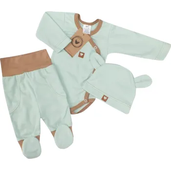 Kojenecká souprava Zavinovací body, polodupačky, čepička 3D bavlněná sada Z&Z, mátová/hnědá, vel. 68