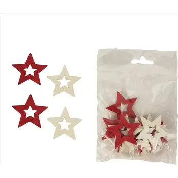 Vánoční dekorace Dřevěné hvězdy 4cm - 12ks bílé, červené