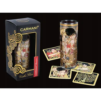 Sklenice SKLENICE NA VODKU GUSTAV KLIMT POLIBEK + 4 KORKOVÉ PODTÁCKY SADA