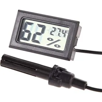 Elektronická součástka LCD digitální teploměr a vlhkoměr s externí sondou - Černá