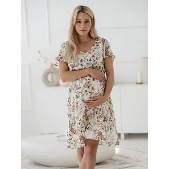 Těhotenské šaty Milk & Love Těhotenské a kojící šaty 3v1 Lovely krémově bílé s květinami Velikost: L